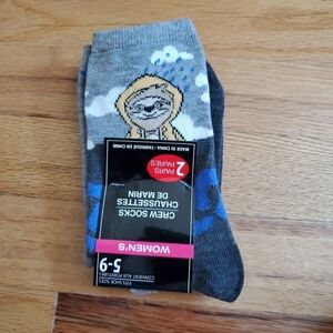 Women's Gray and Blue Crew Socks SLOTH